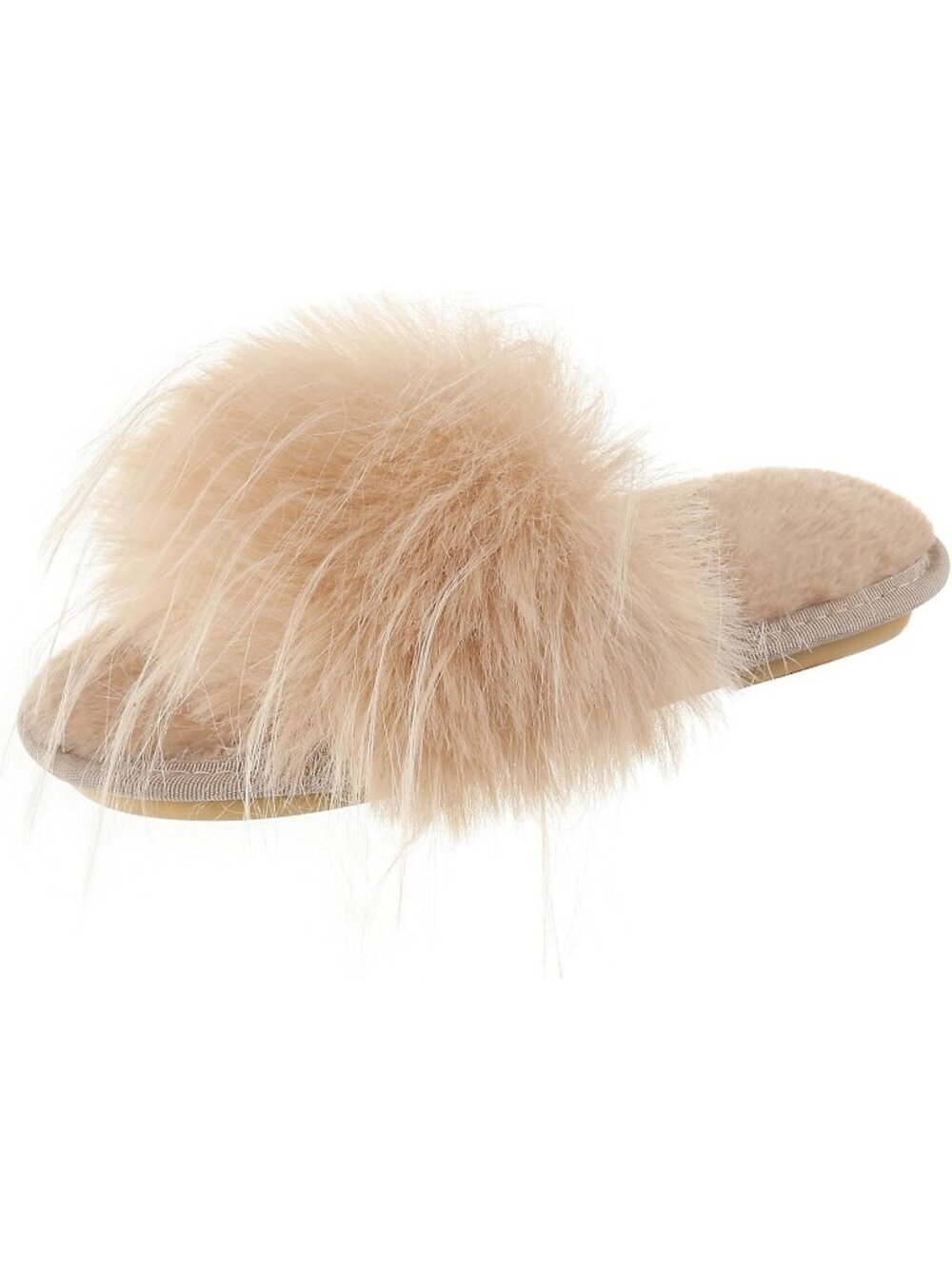 Women's Mint Camel Furry Fuzzy Memory Foam Fluffy Open Toe Soft Slipper Shoes